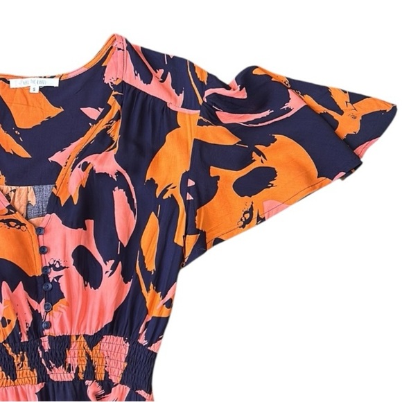 Abel The Label Clare Combo Maxi Dress Flutter Sleeve Smocked Pleated Small - Picture 11 of 13